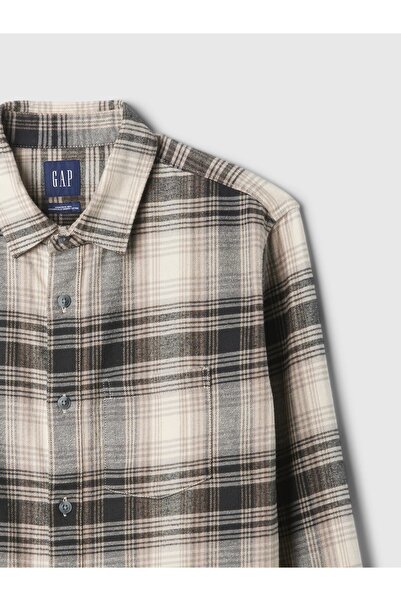 GAP Erkek Gri Organik Pamuk Flannel Gömlek