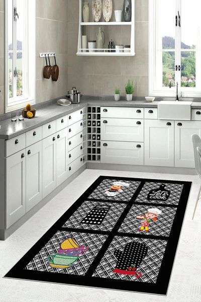 CROWBAN Kaymaz Taban Makinada Yıkanabilir Mutfak Halısı Yolluk Salon Halısı  ...