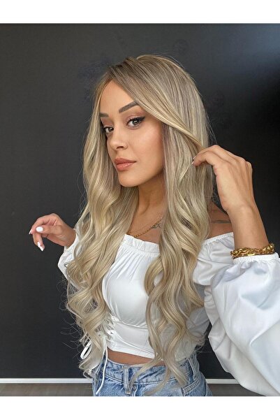 Suzan Peruk 70 cm Gerçek Doğal saç Platin Tül peruk Ombreli Özel seri.Tepe kı...