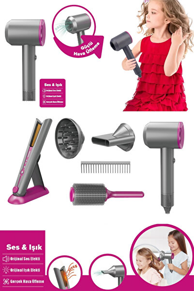 TRENDZONE Oyuncak Sesli Işıklı Gerçek Üflemeli Saç Şekillendirici Maşa ve Saç...