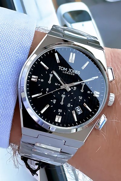 Tom Jones Men's Wristwatch 3 Atm Waterproof Silver Color Steel Cord Bracelet Gift Cbk642