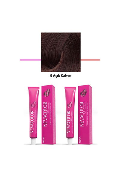 Neva Color Set of 2 Premium 5 Light Brown - Permanent Cream Hair Dye 2 X 50 g Tubes