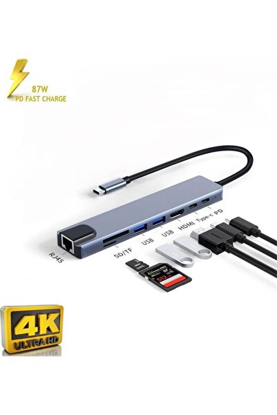 ULTRATEKNO 8in1 HUB Macbook Uyumlu Type-C™ To 4K HDMI Tv Projeksiyon Ethernet...