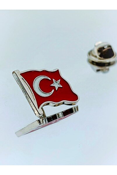 YÖRÜK TASARIM Türk Bayrağı Gümüş Kaplama Mine Boyalı Yaka Rozeti