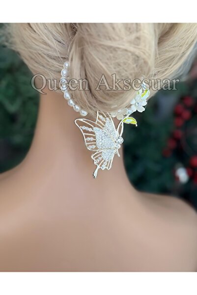 QUEEN AKSESUAR Metal Imported Crystal Jewelled Flower Patterned Butterfly Winged Angel Pendant Lamp Knob Buckle Scalloped Handcuffs