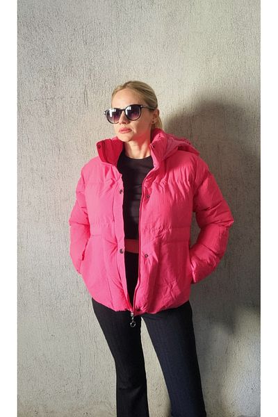 Garamak Women's Pink Hooded Pocket Short Coat