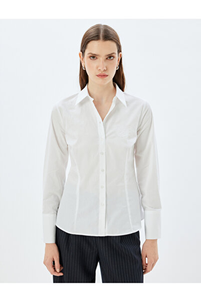 Koton Langärmliges Slim-Fit-Hemd – besticktes Detail, klassischer Kragen