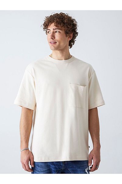 Ltb Relaxed Fit Beige T-shirt με τσέπες
