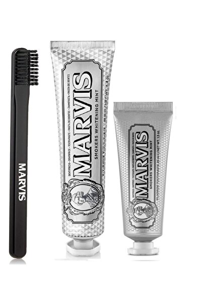 Marvis Smokers Whitening Mint  85 ML +  25  ML + Orta Sert Diş Fırçası 3 Lü Bakım Seti