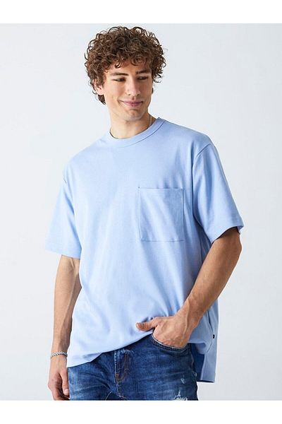 Ltb Tricou albastru cu buzunar relaxat