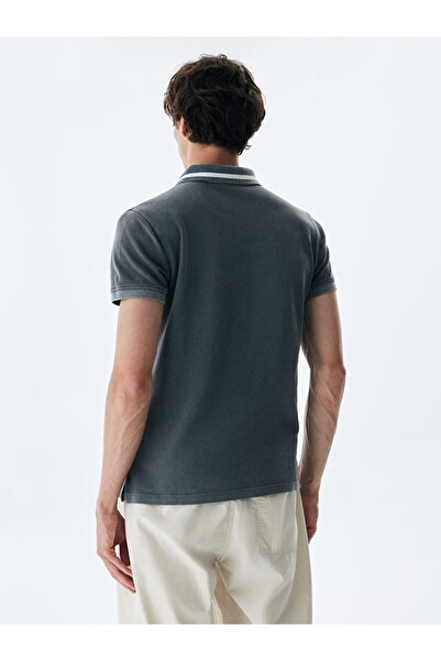 Ltb Κανονικό γκρι μπλουζάκι με κοντό μανίκι Polo Neck