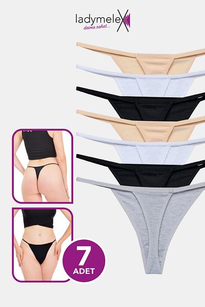 LadyMelex Perfect Fall Women's Thong - g String (S-M-L-Xl), 7 Pieces Gray Black White Skin, 100% Soft Cotton