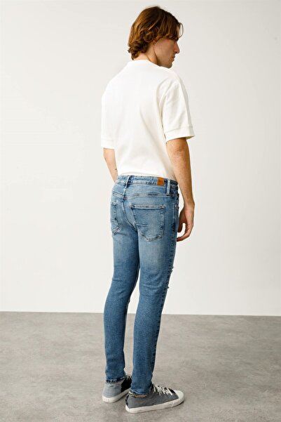 Denim Trip ETHAN Skinny Fit Patchli Açık İndigo Erkek Jean Pantolon
