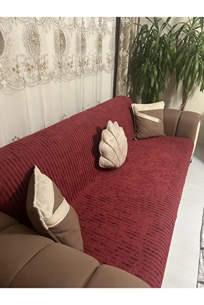 Tekstilsa Sponge Sofa Cover New Fashion Striped Burgundy Color 1 Piece 210*170 cm