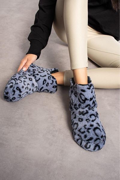 Behtah Kundura Γυναικεία παπούτσια με στάμπα Leopard - Μάλλινες, χοντρές ελαφριές μπότες για το σπίτι