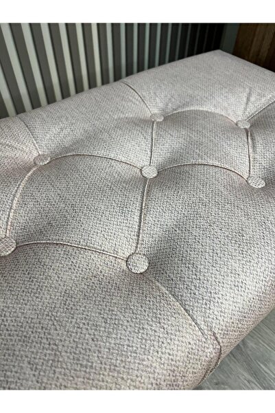 Rafadi PEMBE DEKORATİF AYAK UCU KAPI ÖNÜ MUTFAK BALKON BENCH PUF DÜĞMELİ BEYAZ LÜKENS AYAKLI