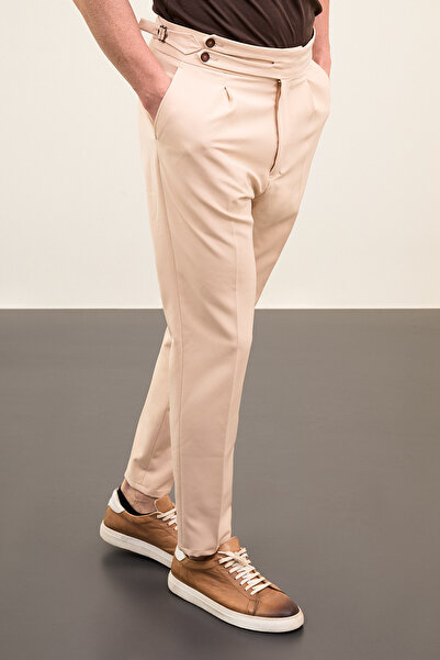 Mcr Ίσιο Super Slim Fit Ανδρικό παντελόνι με λεπτομέρεια με πόρπη στη μέση και πλισέ - 38259.24Y