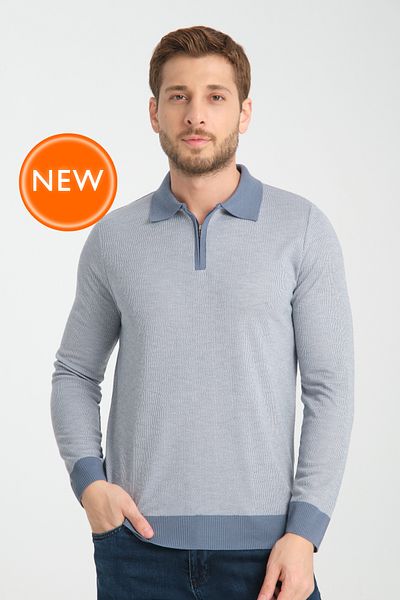 GW ASAU Pulover pentru bărbați, cu textura jacquard, slim fit, cu gât polo, cu fermoar, cu mânecă lungă