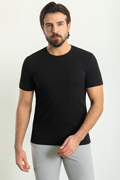 Mcr Ανδρικό μπλουζάκι με μοτίβο με λεπτή εφαρμογή Crew Neck Μαύρο - 36791.23Y