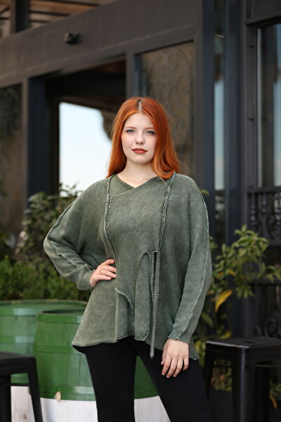 AYASOFYA OTANTIK Γυναικεία Χακί Μπλούζα Φαρδιά Βαμβακερή Πλεκτή Μπλούζα