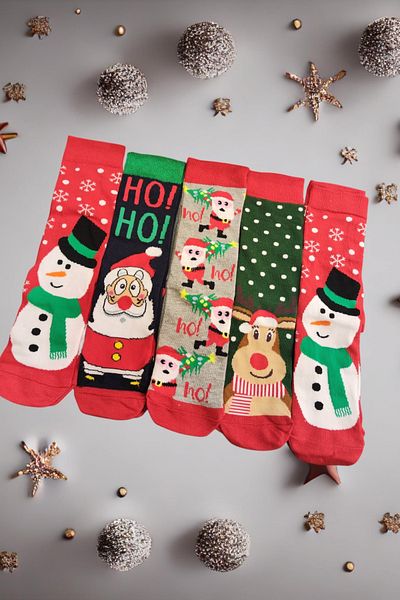 Leement socks Коледни дамски чорапи - подарък от 5 чифта, памук