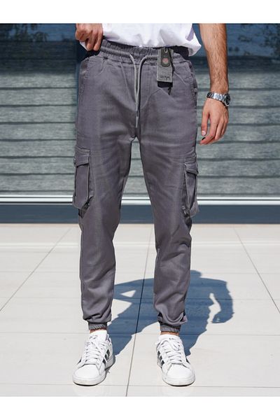 WKM Pantaloni de jogging pentru bărbați, cu tăietură normală, cu buzunare cargo și talie elastică