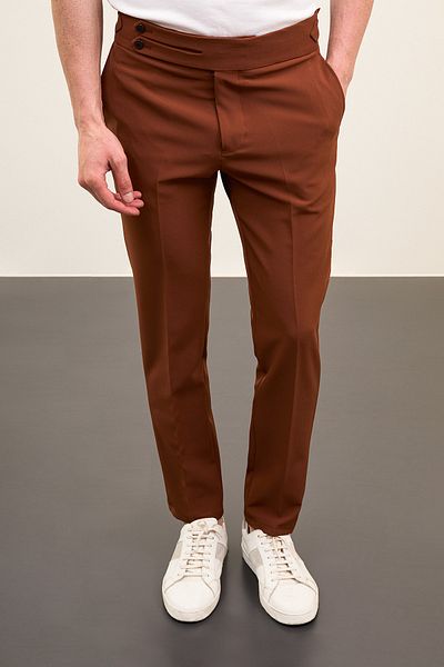 Mcr Ανδρικό παντελόνι Flat Super Slim Fit με λεπτομέρεια ζώνης με αγκράφα στη μέση Hazelnut - 38265.24y