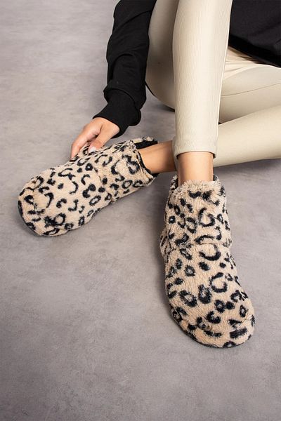 Behtah Kundura Γυναικεία παπούτσια με στάμπα Leopard - Μάλλινες, χοντρές ελαφριές μπότες για το σπίτι