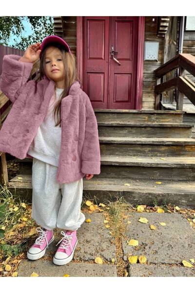 pırıltı kids Kız Çocuk Suni Tüy Detaylı Kürk Mont Kaban