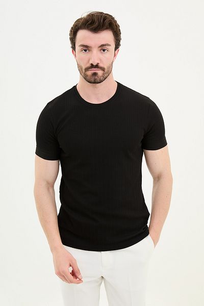 Mcr Patterned Slim Fit Crew Neck Cotton Men's T-Shirt Black - 36835.24Y