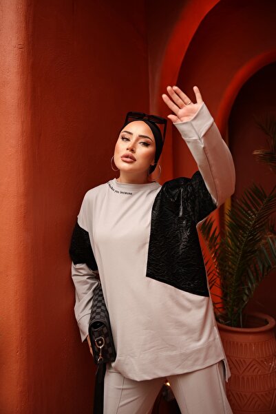 MİMİ Luxury Wear طقم رياضي نسائي 100% قطن رمادي طقم حجاب نسائي