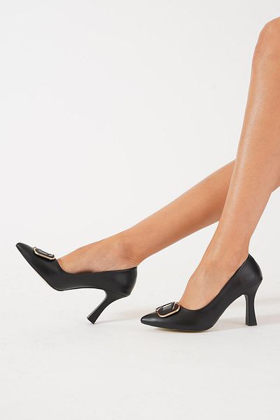 Moda Pie Pantofi cu toc Jeta Black pentru femei - Cataramă ovală și piele din piele