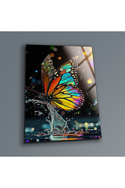 BV DEKOR Γυάλινος πίνακας ζωγραφικής με πεταλούδες, Αισθητική μοντέρνα διακόσ...
