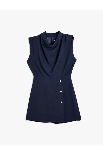 Koton Crepe Fabric Draped Detail Degaje Neckline Sleeveless Mini Dress