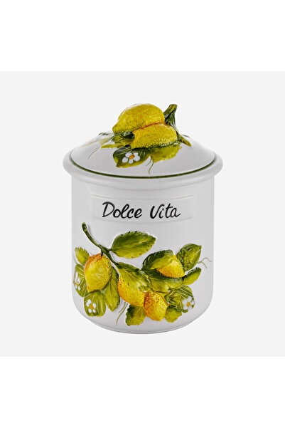 Edelweiss وعاء تخزين سيراميك أبيض من إيطاليا ماركة Limone E Fiori