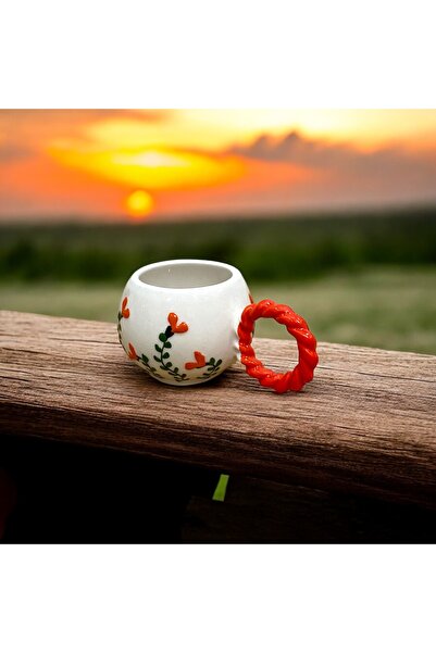 SeraCEY Set of 4 Bubble Knitted Handles Embossed Ivy Floral Pattern Handmade Ceramic Mug