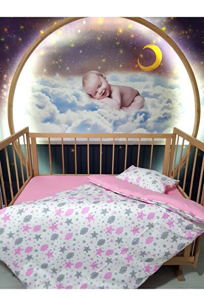 Baby Clime 90X130 Baby Sleeping Set of 5 - Pink Cloud Star Pattern (Fit All S...