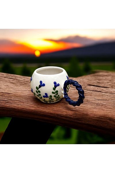 SeraCEY Pack of 2 Bubble Knitted Handles Embossed Ivy Floral Pattern Handmade Ceramic Mug