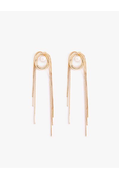 Koton Steel Mixed Earrings with Pearl Detail Chain and Dangle