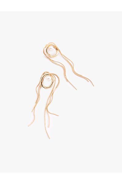 Koton Steel Mixed Earrings with Pearl Detail Chain and Dangle