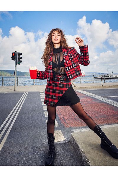 Koton Plaid Mini Skirt with Pleat Detail