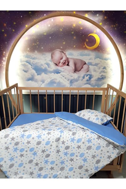 Baby Clime 90X130 Baby Sleeping Set of 5 - Blue Cloud Star Pattern (Fit All S...