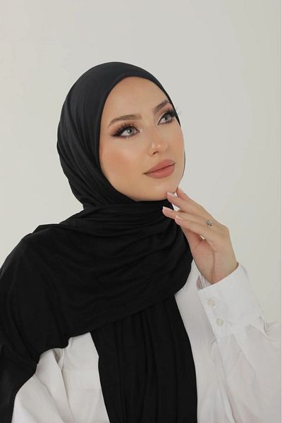 HAR-UM Ticaret Hijab Women's Combed Cotton Shawl Model-Set of 2 Black>white
