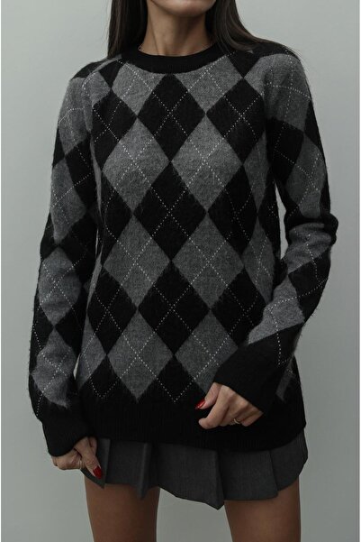 Havoş Black Mariska Diamond Patterned Sweater