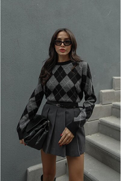 Havoş Black Mariska Diamond Patterned Sweater