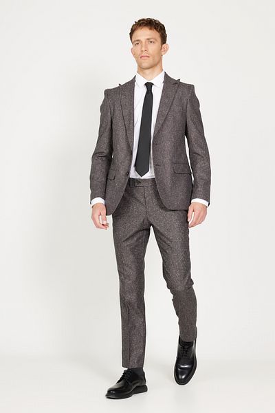 ALTINYILDIZ CLASSICS Men's Brown Extra Slim Fit Slim Fit Swallow Collar Tweet Patterned Suit