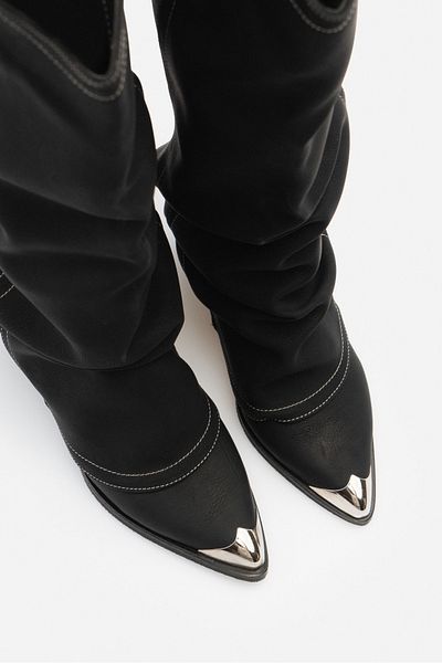 NİŞANTAŞI SHOES Cizme occidentale cu toc pentru femei Velva, neagră, mată, cu vârf de fier