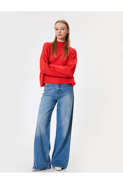 Koton Stand Collar Long Sleeve Oversize Knitwear Sweater