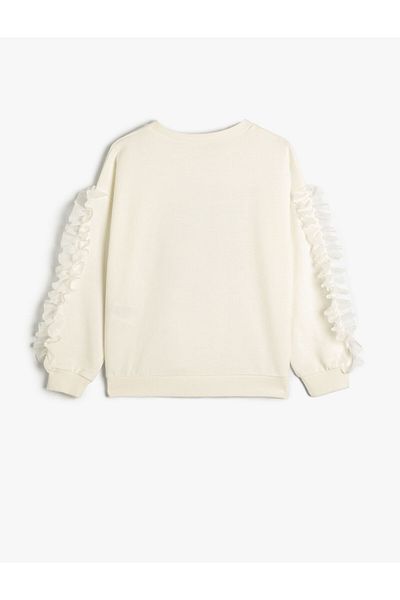 Koton Sweatshirt Long Sleeve Shiny Unicorn Printed Tassel Detailed Cotton
