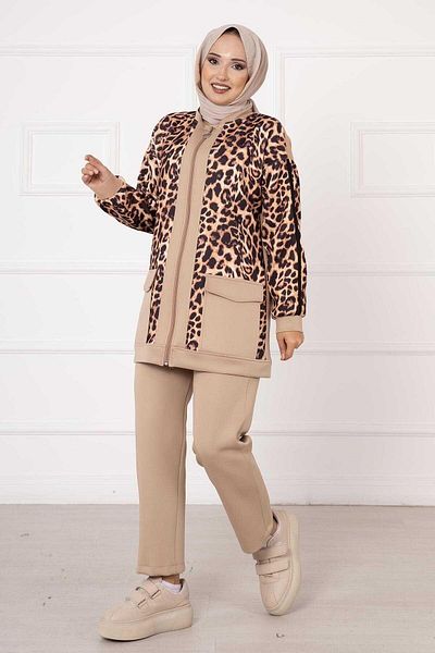 MonaModda Mink Scuba Leopard Patterned 2 Piece Set